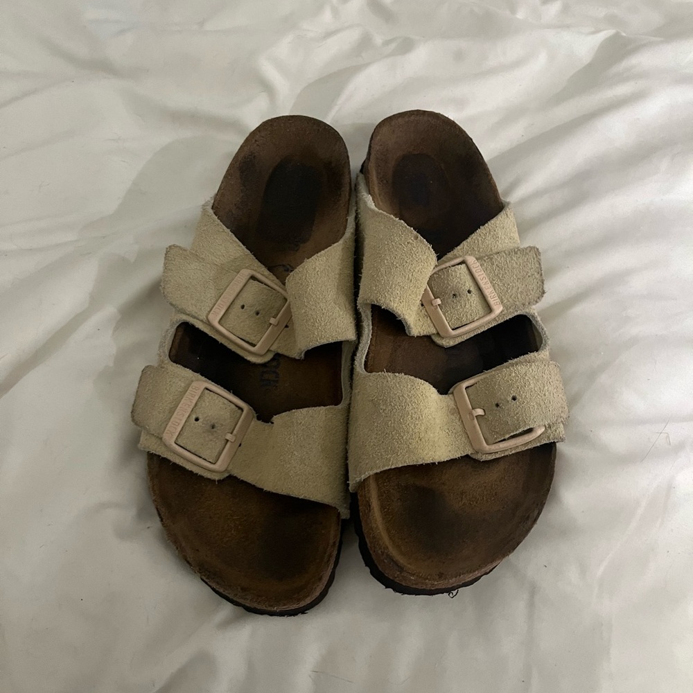 Birkenstock Beige Suede Two-Strap Sandals